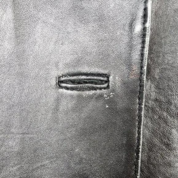 Vintage Wilsons Leather Black Button Up Button Up Jacket Inner Zip Pocket Medium - Picture 10 of 15